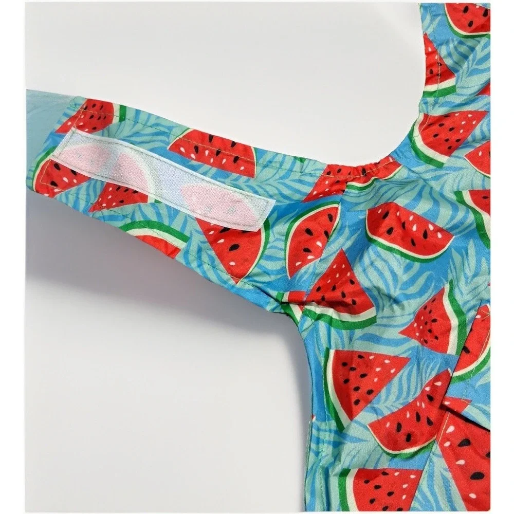Watermelon Print Dog Raincoat Hooded Blue‎ Tropical Fruit Pet Jacket Small